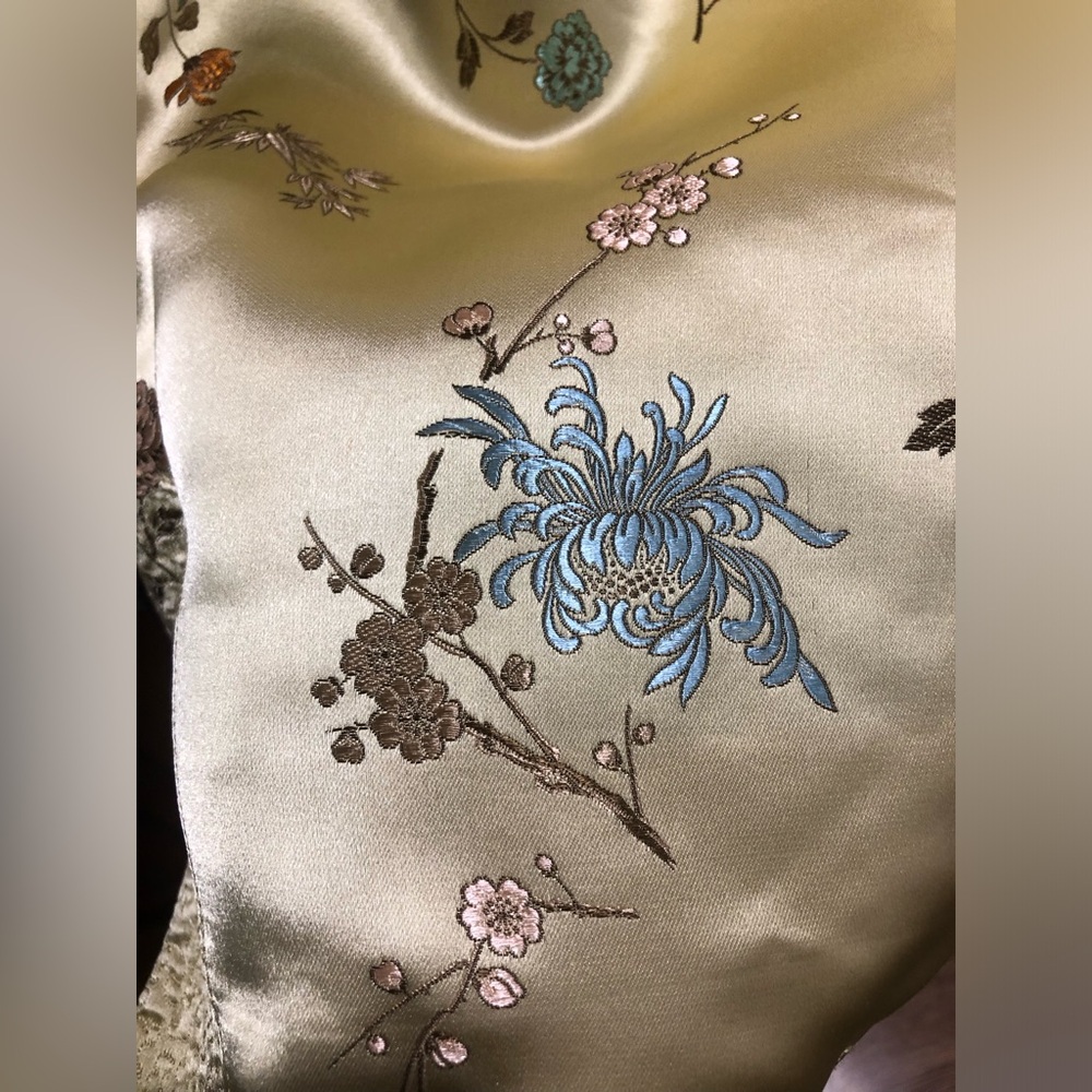 Vintage Chinese Brocade Jacket Sz 38 (M) Gold Floral Mandarin Collar Reversible - Picture 12 of 16